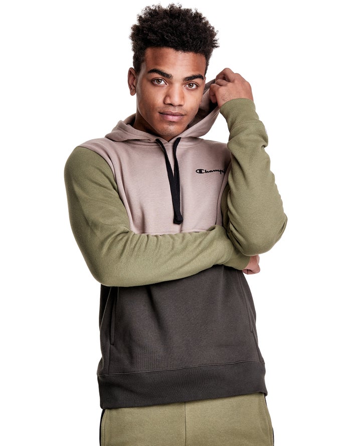 Sudadera Con Capucha Champion Hombre - Colorblock Fleece ( Verde Oliva/Negras ) 7621038-JW